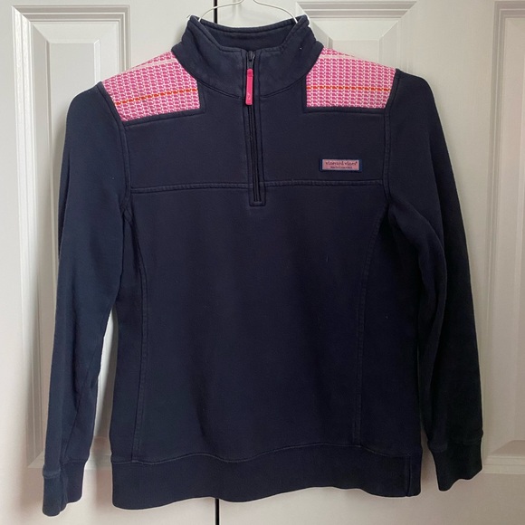Vineyard Vines Women’s Sweater- navy blue with pink whales, XXS, Quarter Zip - Picture 1 of 3